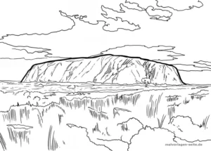 malvorlage-uluru-in-der-natur-mit-wolken-und-landschaft