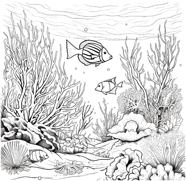 malvorlage-unterwasserwelt-fische-korallen