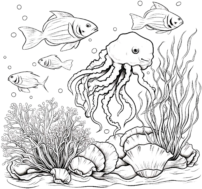 malvorlage-unterwasserwelt-mit-oktopus-und-fischen