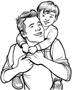 malvorlage-vater-kind-auf-den-schultern