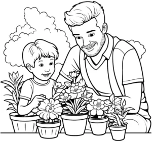 malvorlage-vater-sohn-blumen-pflanzen
