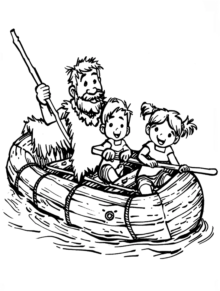 malvorlage-vater-und-kinder-im-boot-auf-dem-wasser