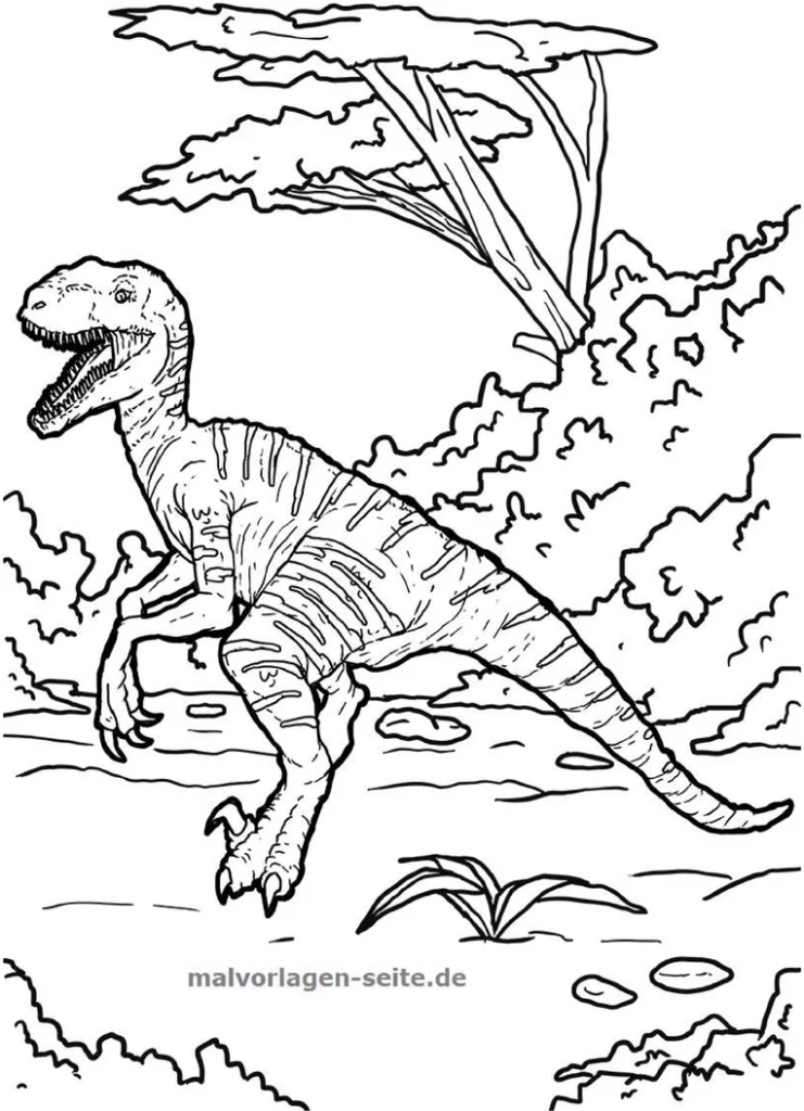 malvorlage-velociraptor-natur-umgebung