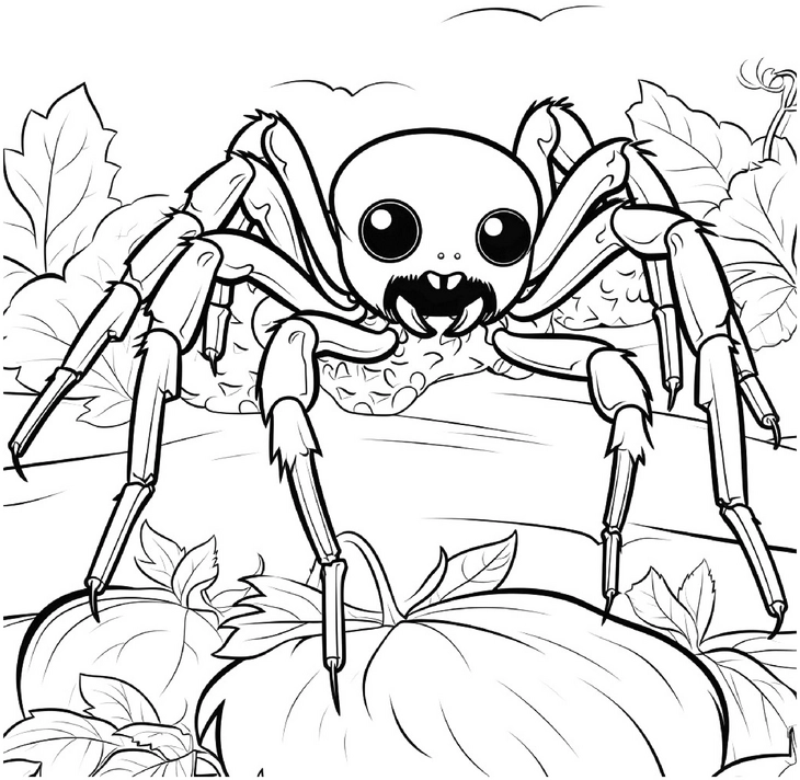 malvorlage-verrueckte-spinne-und-kuerbisblumen