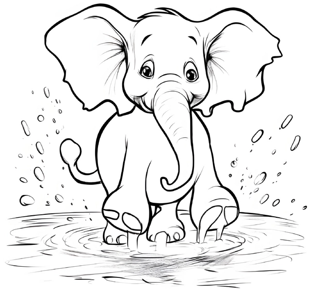 malvorlage-verspielter-elefant-im-wasser