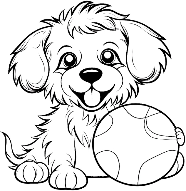 malvorlage-verspielter-hund-mit-ball