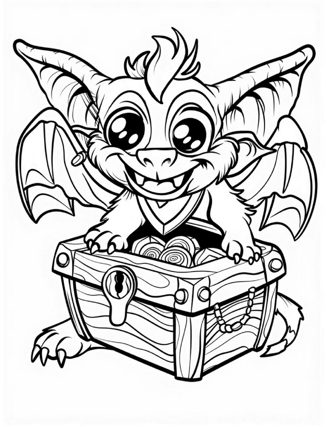 malvorlage-verspielter-wichtel-in-schatztruhe