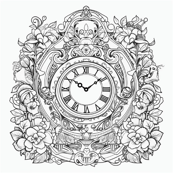 malvorlage-vintage-uhr-blumenmuster