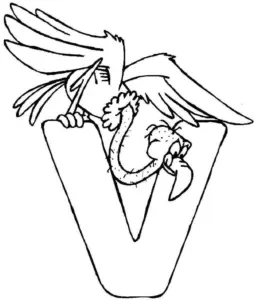 malvorlage-vogel-auf-buchstabe-v