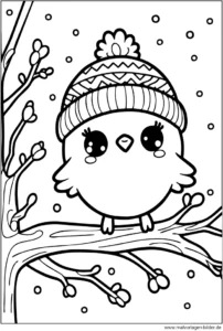 malvorlage-vogel-im-winter-auf-einem-ast