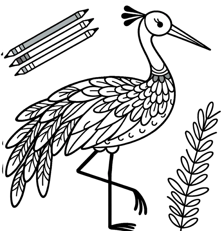 malvorlage-vogel-mit-blaettern-und-farbstiften