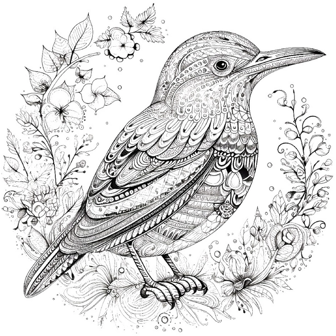 malvorlage-vogel-und-pflanzenmuster