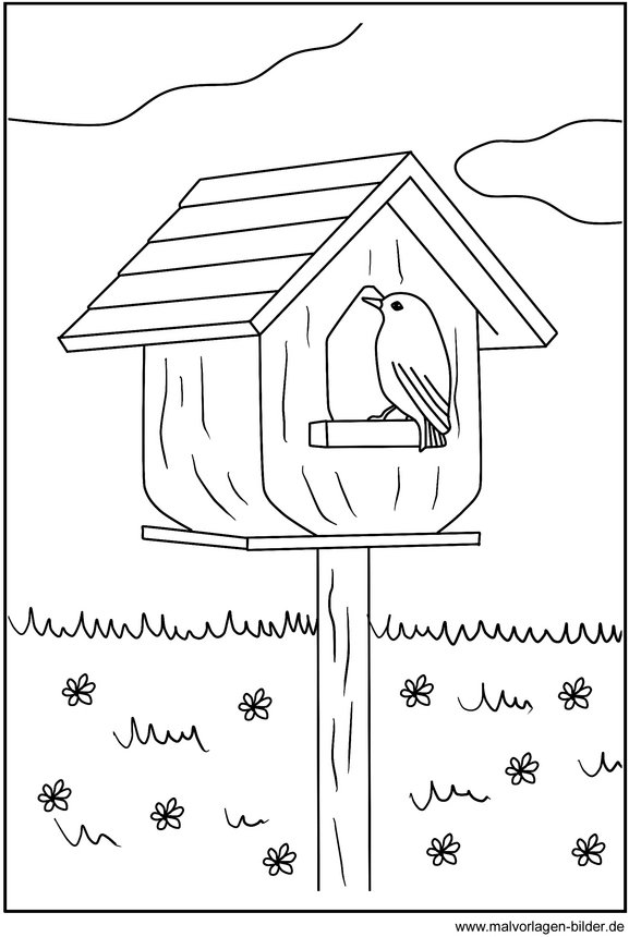 malvorlage-vogelhaus-in-garten-ausmalen