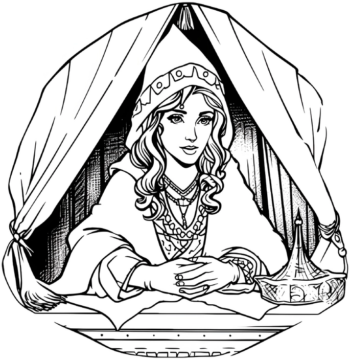 malvorlage-wahrsagerin-hinter-vorhang