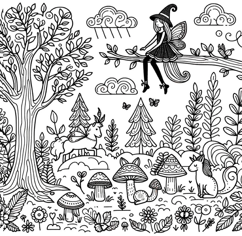 malvorlage-wald-feen-und-tiere