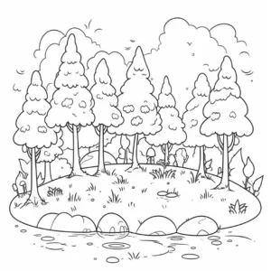 malvorlage-waldlandschaft-mit-baeumen-und-gewaesser