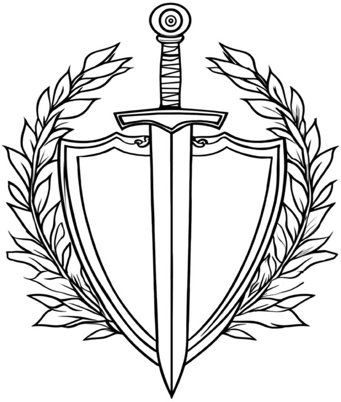 malvorlage-wappen-mit-schwert-und-lorbeerkranz