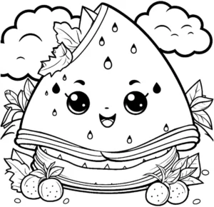 malvorlage-wassermelonenscheibe-mit-gesicht-und-wolken