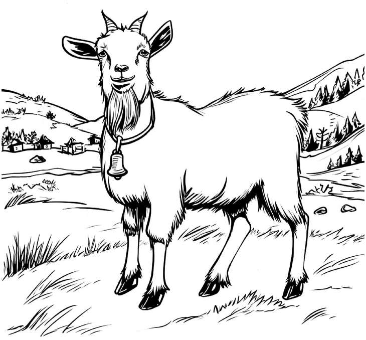 malvorlage-weideziege-in-laendlicher-umgebung