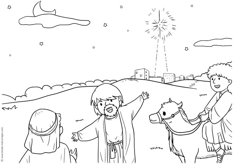 malvorlage-weihnachten-in-bethlehem-mit-stern-und-figuren