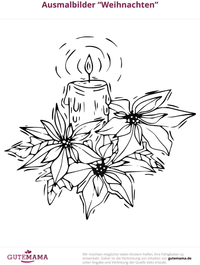 malvorlage-weihnachten-kerze-poinsettien