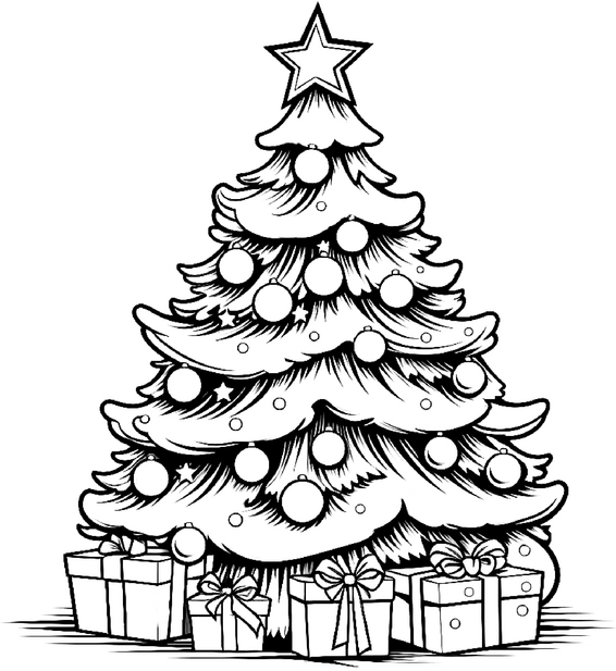 malvorlage-weihnachten-tannenbaum-und-geschenke