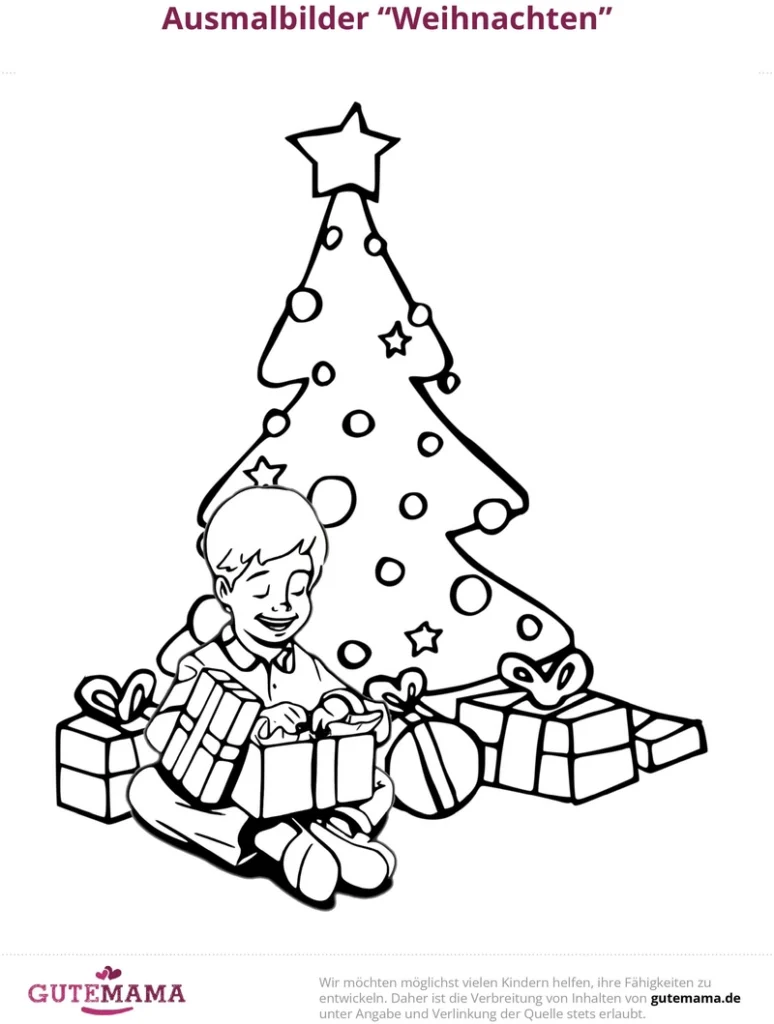 malvorlage-weihnachten-tannenbaum-und-geschenke