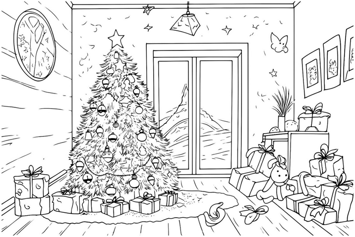 malvorlage-weihnachtsbaum-festlich-geschmueckt