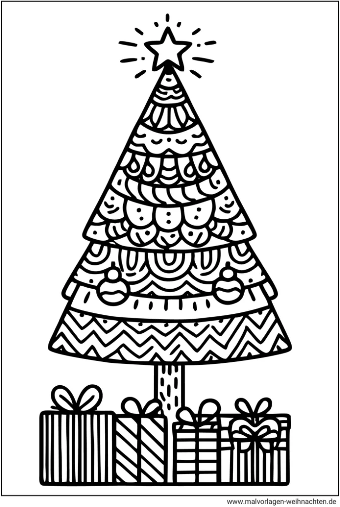 malvorlage-weihnachtsbaum-mit-geschenken