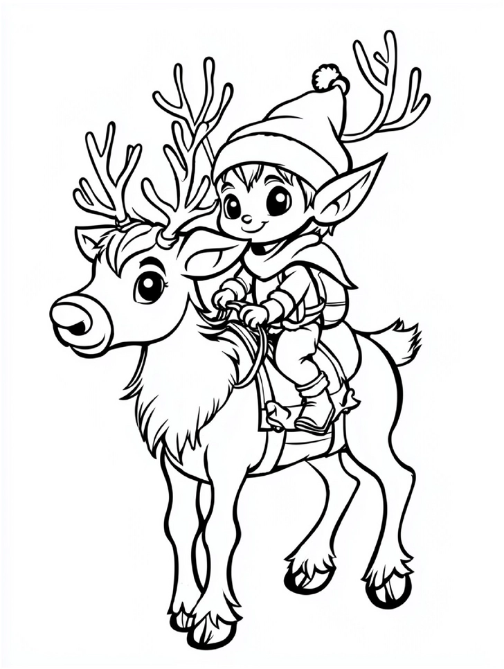 malvorlage-weihnachtself-auf-rentier