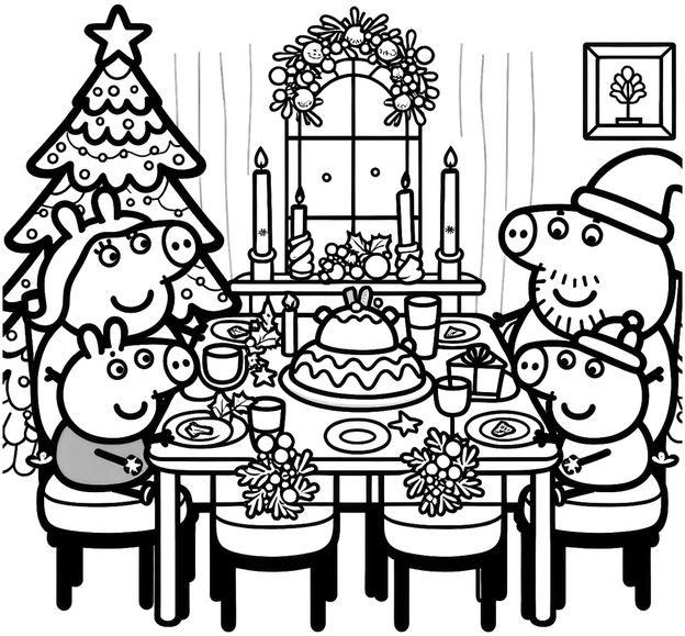 malvorlage-weihnachtsessen-mit-familie