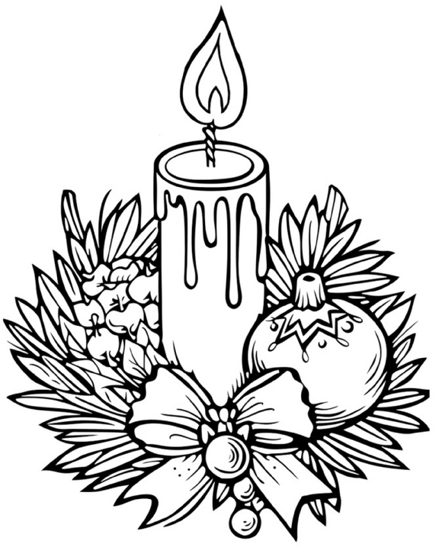 malvorlage-weihnachtskerze-in-festlicher-umgebung