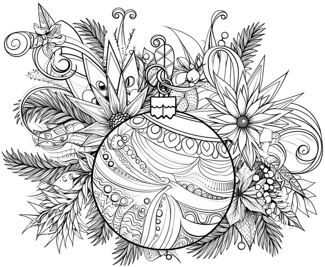 malvorlage-weihnachtskugel-mit-floralen-elementen
