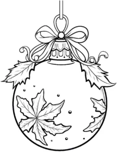 malvorlage-weihnachtskugel-mit-schleifenband-und-blaettern