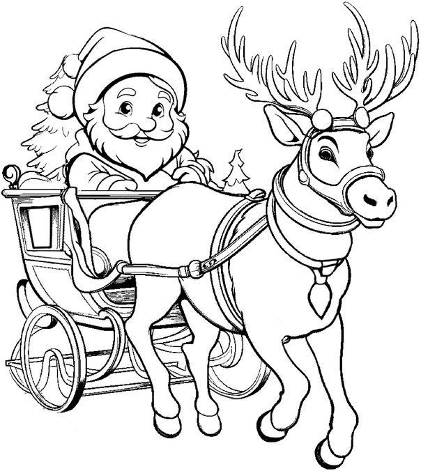 malvorlage-weihnachtsmann-im-schlitten-mit-rentier