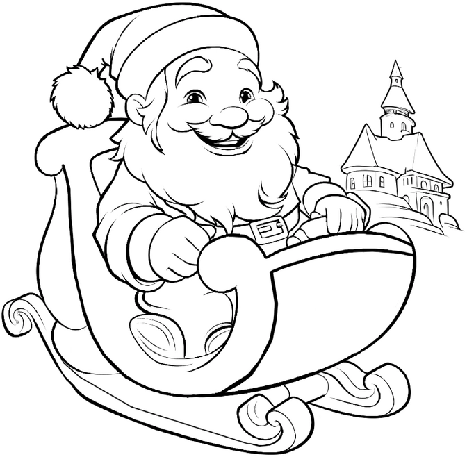 malvorlage-weihnachtsmann-im-schlitten