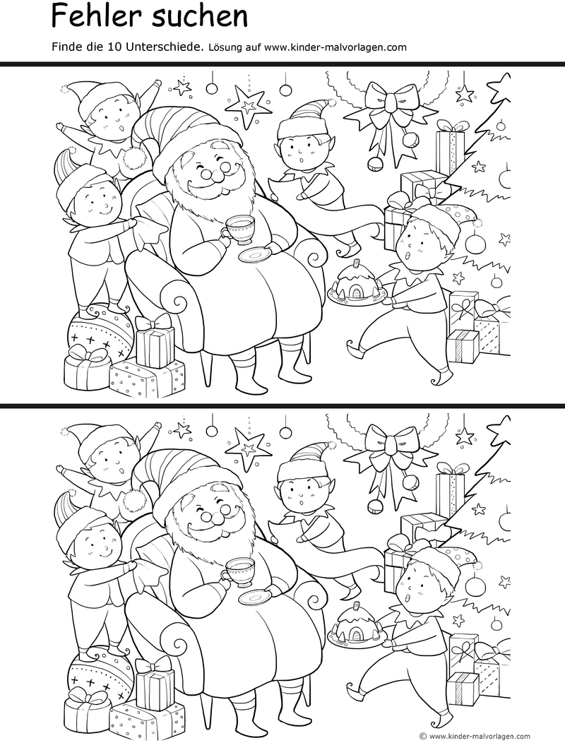 malvorlage-weihnachtsmann-mit-elfen-fehler-suchen