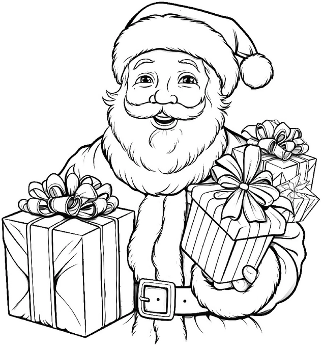 malvorlage-weihnachtsmann-mit-geschenken