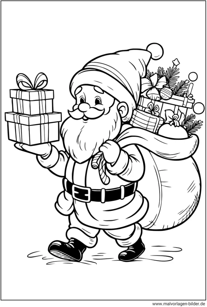 malvorlage-weihnachtsmann-mit-geschenken