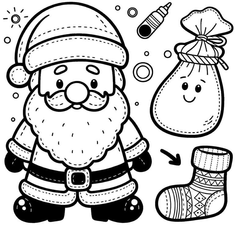 malvorlage-weihnachtsmann-mit-geschenkesack-und-strumpf