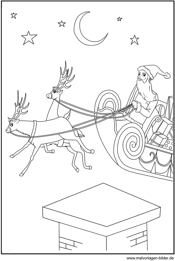 malvorlage-weihnachtsmann-mit-schlitten-und-rentieren