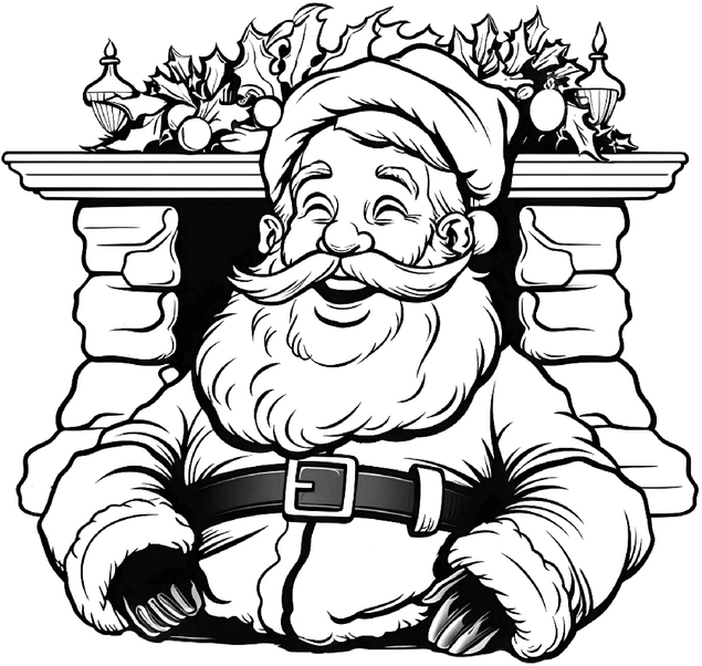 malvorlage-weihnachtsmann-vor-kamin-mit-dekoration