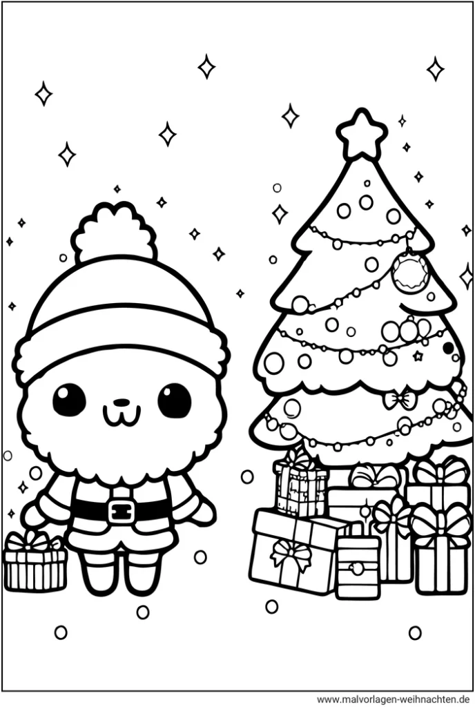 malvorlage-weihnachtsmann-weihnachtsbaum-geschenke