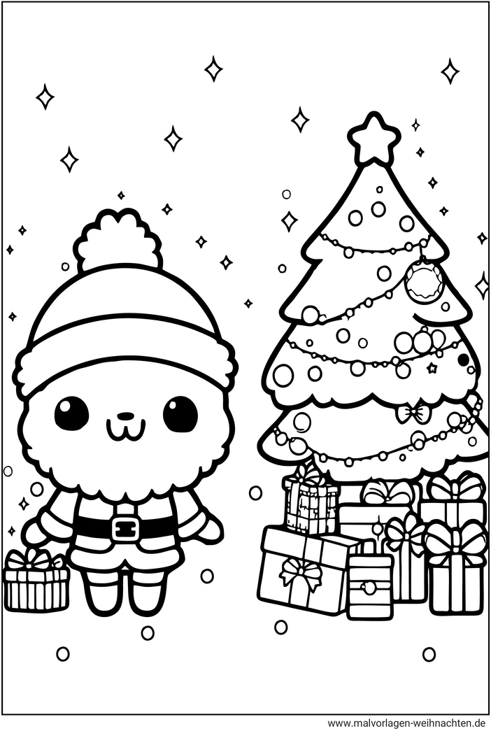 malvorlage-weihnachtsmann-weihnachtsbaum-geschenke