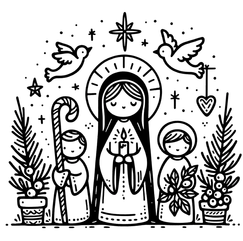 malvorlage-weihnachtsmotivation-mit-maria-und-kindern