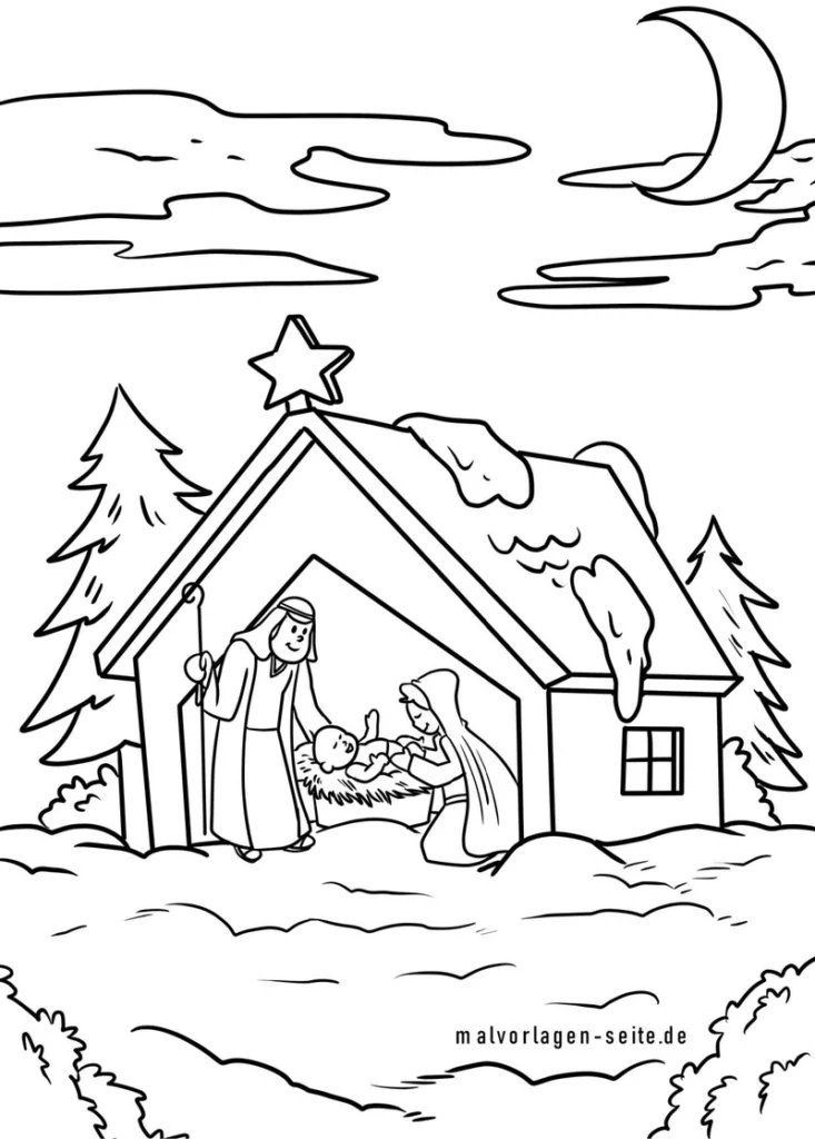 malvorlage-weihnachtsstall-heilige-familie