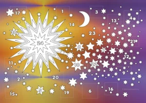 malvorlage-weihnachtsstern-mit-sonnenuntergang-und-sternen