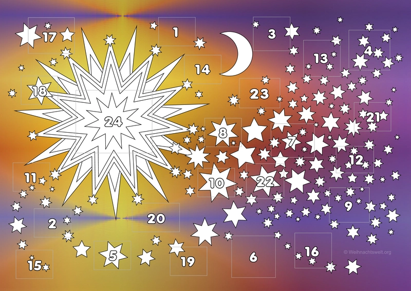 malvorlage-weihnachtsstern-mit-sonnenuntergang-und-sternen