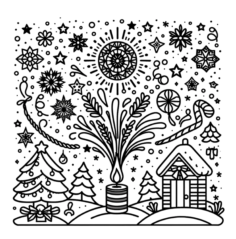 malvorlage-weihnachtszauber-baum-und-festliche-elemente
