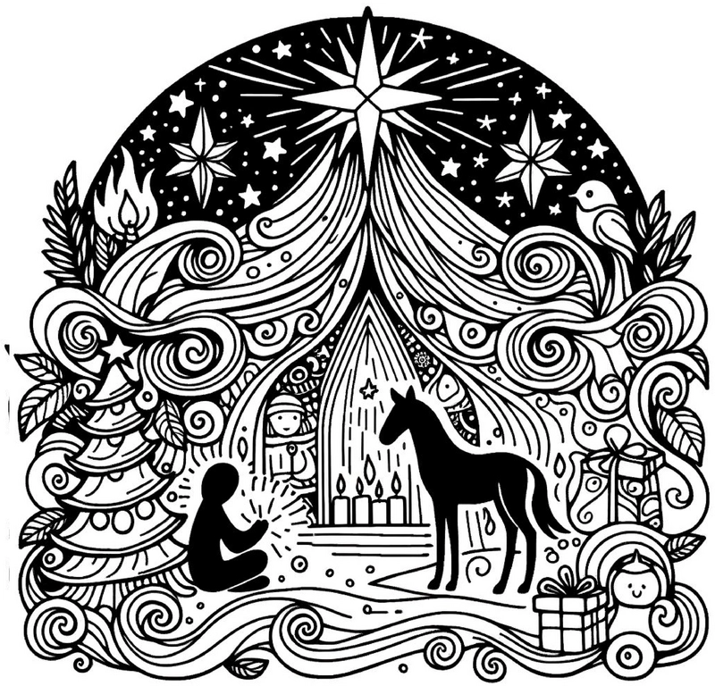 malvorlage-weihnachtszauber-mit-stern-und-zelt